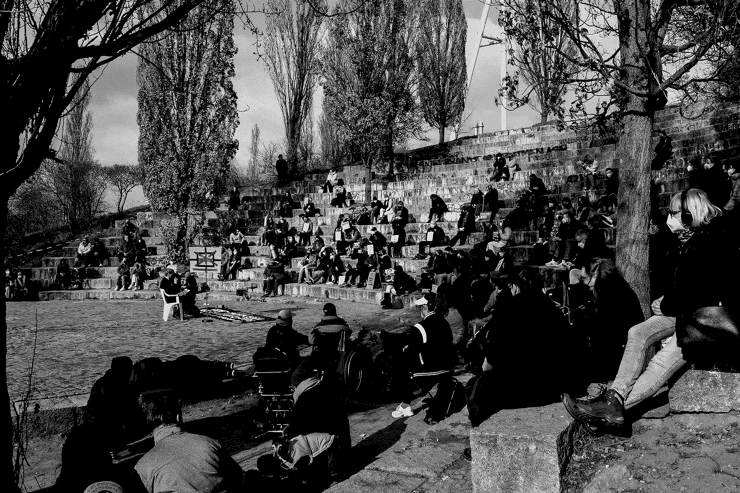 Protesters in masks, some in wheelchairs, gathered in the Mauerpark amphitheatre to mark five years of Long Covid