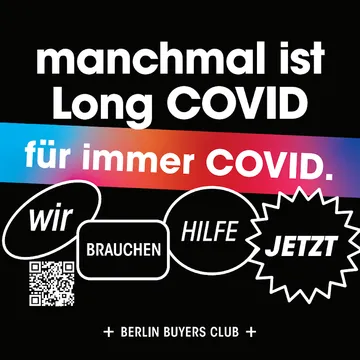 German sticker: Manchmal ist Long COVID für immer COVID. Wir brauchen Hilfe jetzt